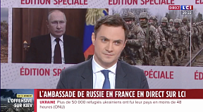 Intervention du porte-parole de  l'Ambassade, M. Alexander Makogonov, sur le plateau de LCI, le 25 février 2022. 