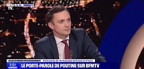 Alexander Makogonov, porte-parole de l'ambassade de Russie en France, accordée à BFMTV le 28 février 2024